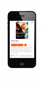 Handy mit Screenshot der Social-Reading-Plattform Wattpad, auf der das erste Buch der New Adult Autorin Laurie Jixon veröffentlicht wurde. Man sieht über 454.000 Reads und 33.800 Likes